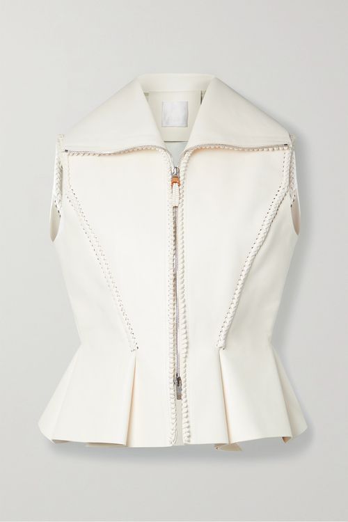 Braided Leather Peplum Vest - White - FR38