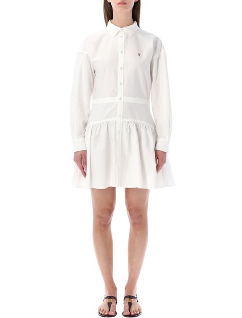 White Logo-embroidered Shirt Dress