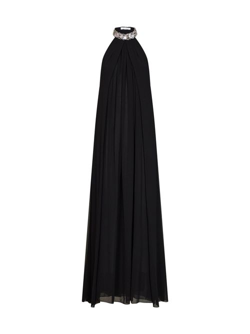 Crystal-Embroidered Georgette Maxi Dress — Black
