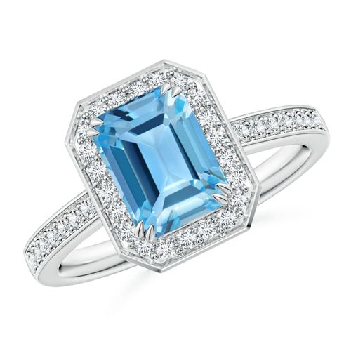 Angara 1.95 Carats Emerald-Cut Swiss Blue Topaz Engagement Ring with Diamonds in Platinum