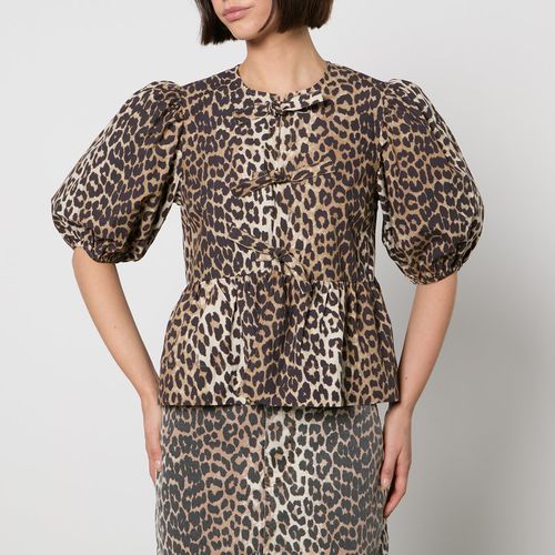 Ganni Leopard-Print Organic Cotton-Poplin Peplum Blouse - EU 36/UK 8
