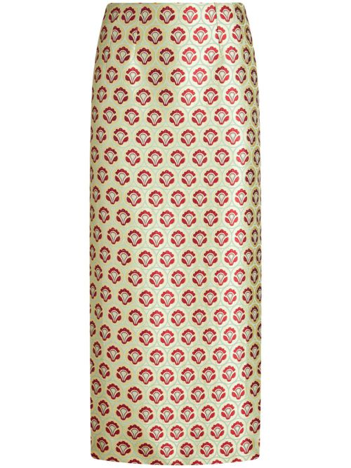 Floral-jacquard pencil skirt - Green