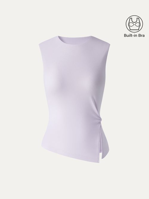 Round Neck Twisted Bra Tank with Slit - Powder Lilac