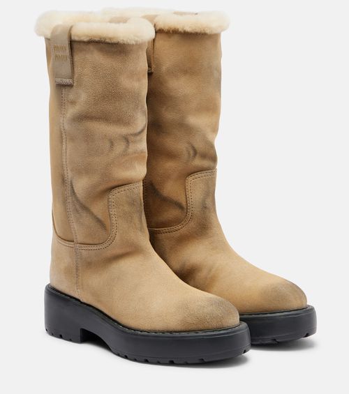 Shearling-lined suede knee-high boots