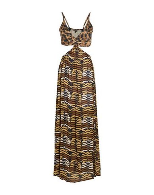 Woman Maxi dress Brown Size 6 Polyester, Polyamide, Elastane