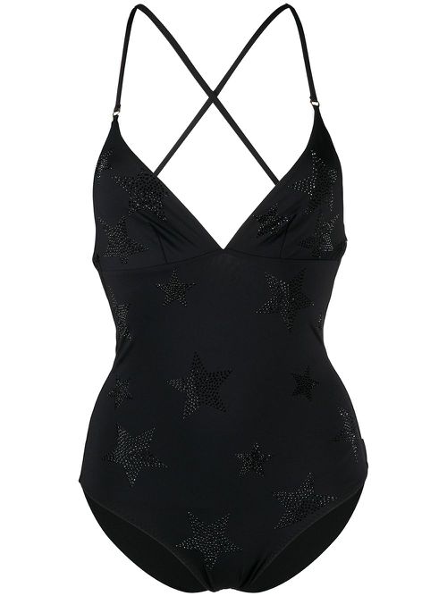 Crystal-star strappy-back swimsuit - Black