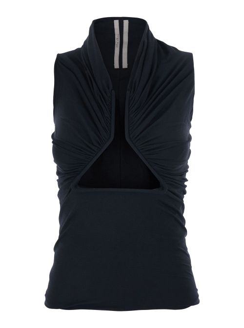 Ruched Nylon Tank Top — Black