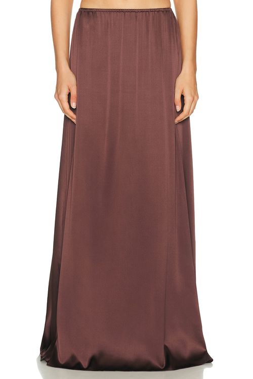 Helsa The Silk Charmeuse Maxi Skirt in Fudge - Chocolate. M also in XXS, XS