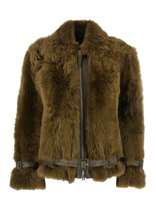 Brown Jacket With Adjustable Belt On The Waist In Fur Woman