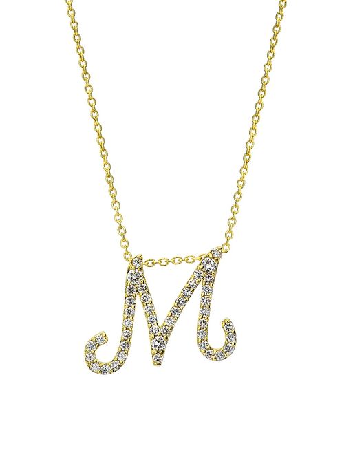 Women's Tiny Treasures Script Initial 18K Yellow Gold, Ruby & 0.24-0.34 TCW Diamond Pendant Necklace - Initial M
