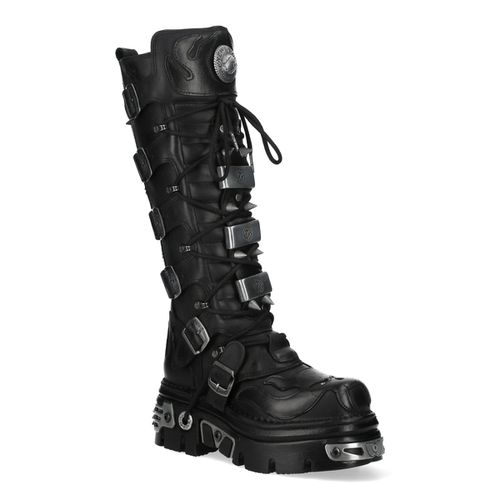 M-161-C10 Knee High Black Leather Spiked Gothic Boots