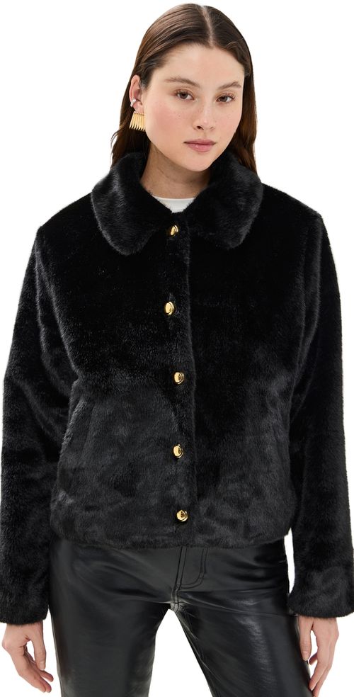 Faux Fur Collared Jacket Black