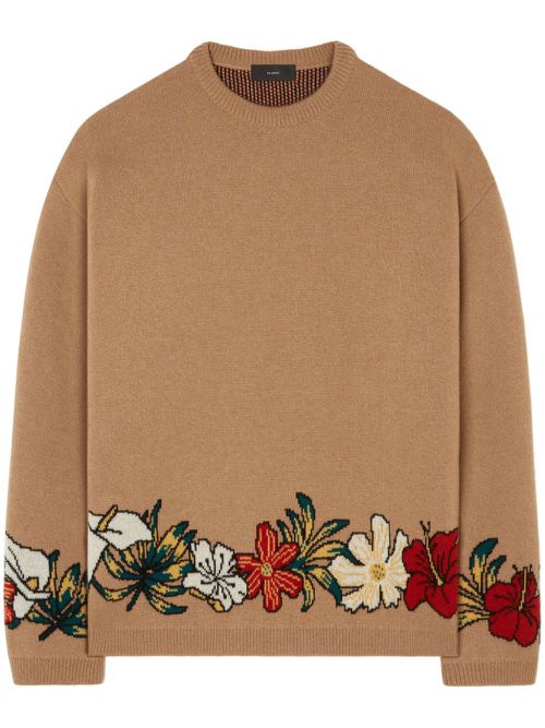 R+J floral-intarsia cashmere jumper - Neutrals
