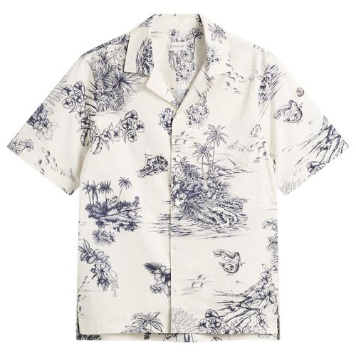 Men's Hawaiian Print Shirt White Blue