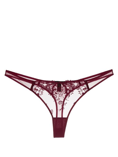 Juliette embroidered tulle thong - Purple
