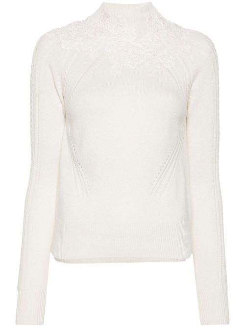 에르마노설비노 여성 floral-lace sweater - Neutrals D454M503APDYI