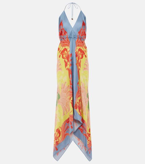 Printed halterneck silk beach dress