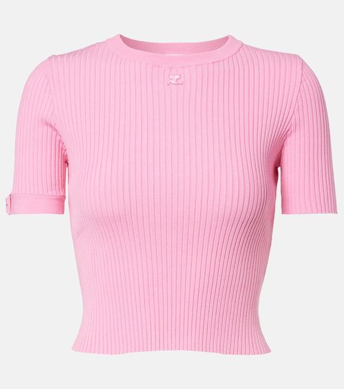 Courrèges Logo ribbed-knit crop top