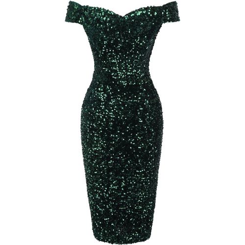 Cocktail Sequins Off-Shoulder Bodycon Dress Dark Green