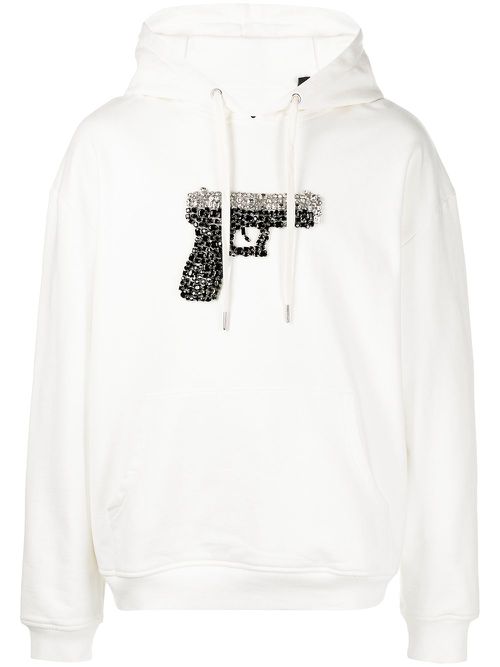 Triggered crystal-embellished hoodie - White
