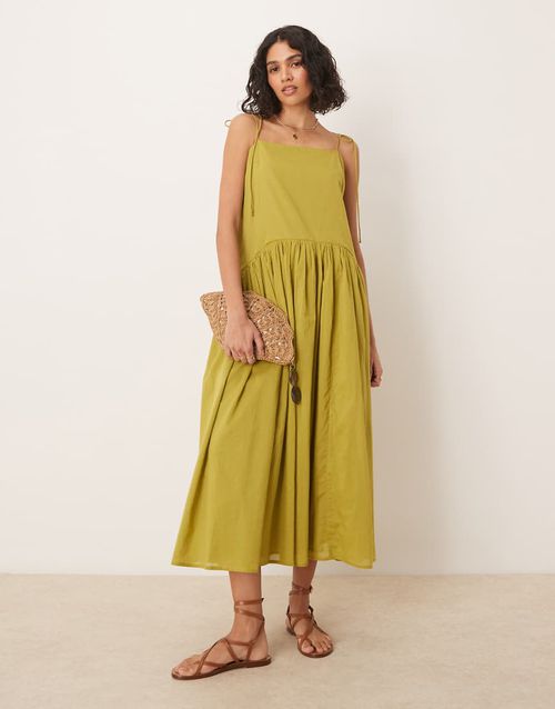 ASOS DESIGN | ASOS DESIGN mesh tie shoulder mini dress with knot drape  detail in chocolate-Brown | Realry