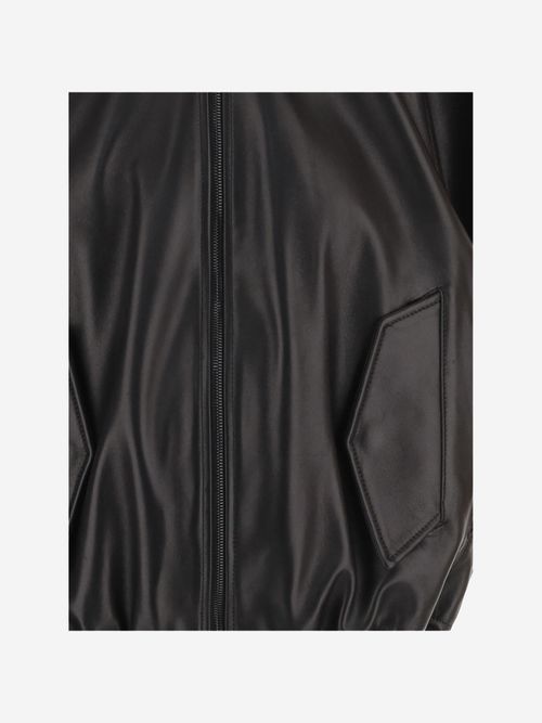 Nappa Leather Bomber Sleeveless Jacket — Black
