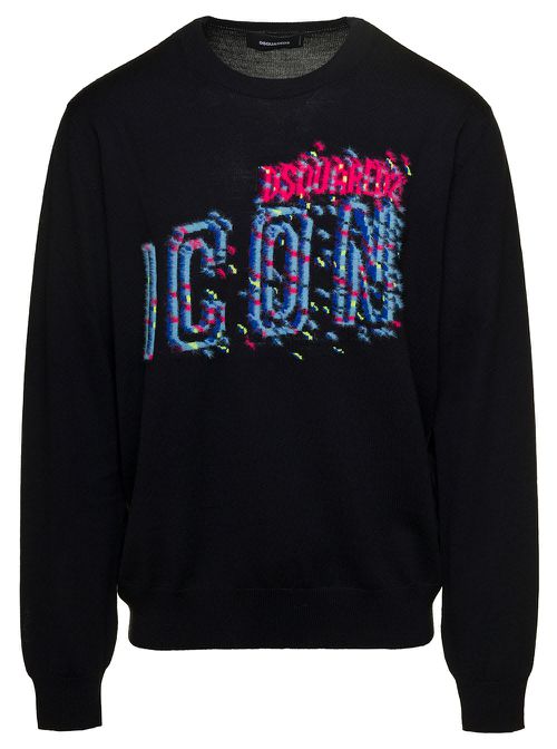 Black Crewneck Sweatshirt With d-squared2 Icon Print In Cotton Man