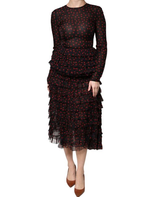 Polka Dot Silk Layered Dress — Black