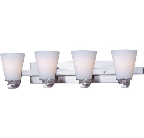 Maxim Conical 26.25" 4-Light Satin White Bathroom Vanity Light in Satin Nicke