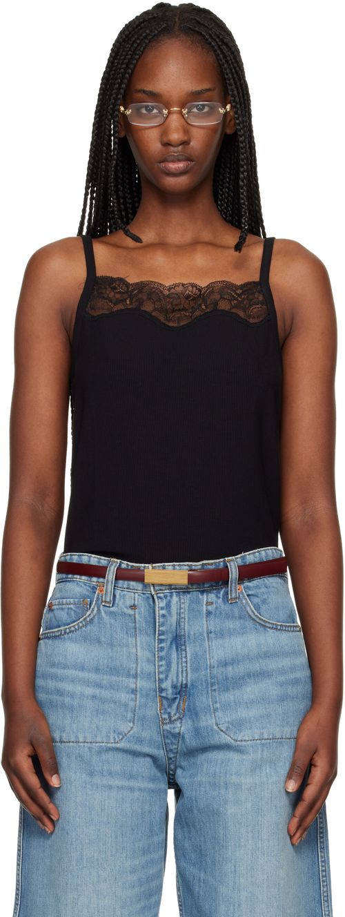 Black Lace Ribbed Camisole