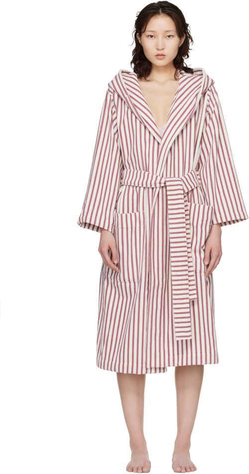 White & Red Terry Hooded Bathrobe