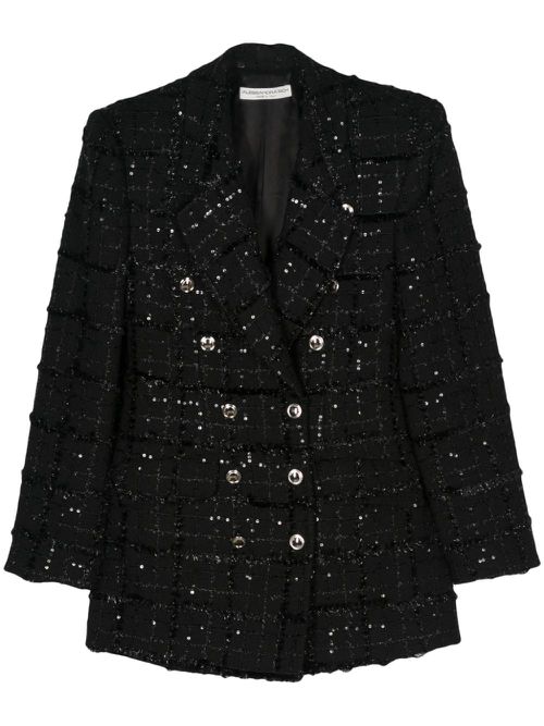 Double-breasted tweed blazer - Black