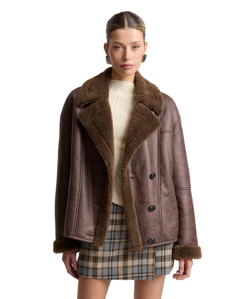 Women's Collared Faux Shearling Coat - Umbria