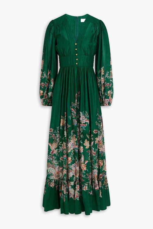 Floral-print cotton maxi dress - Green - 0