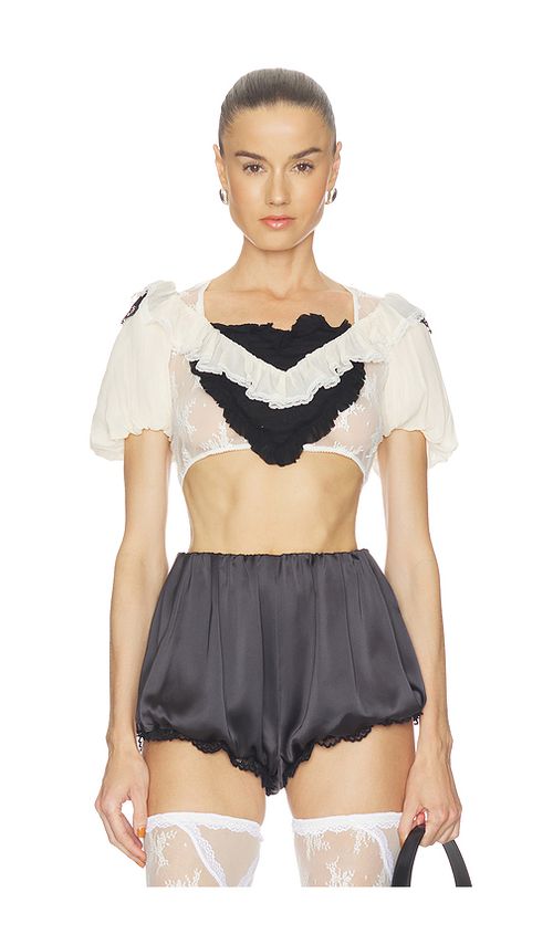 Aniye Records Ruth Heart Top in Black,White. XS. Also in L