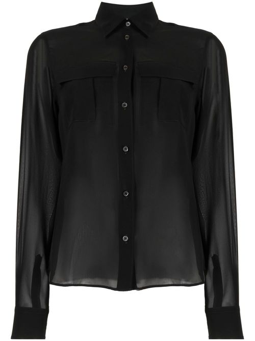 Semi-sheer construction silk blouse - Black