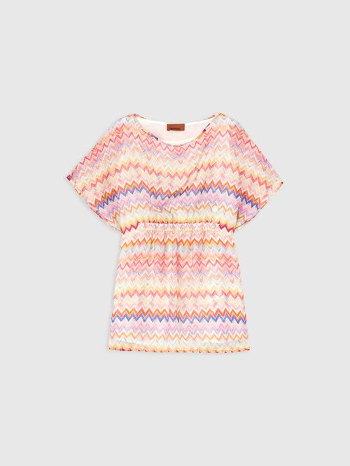Missoni - Short dress in cotton and silk blend, Girl, Multicoloured