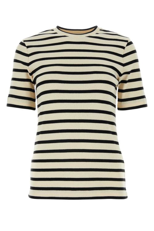 Striped Cotton T-shirt — Beige