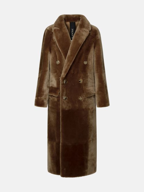 Long Brown Leather Fur Coat