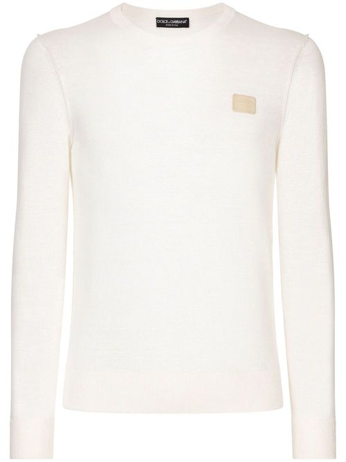 Logo-appliqué round-neck jumper - White