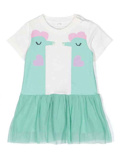 Illustration style-printed cotton dress - White