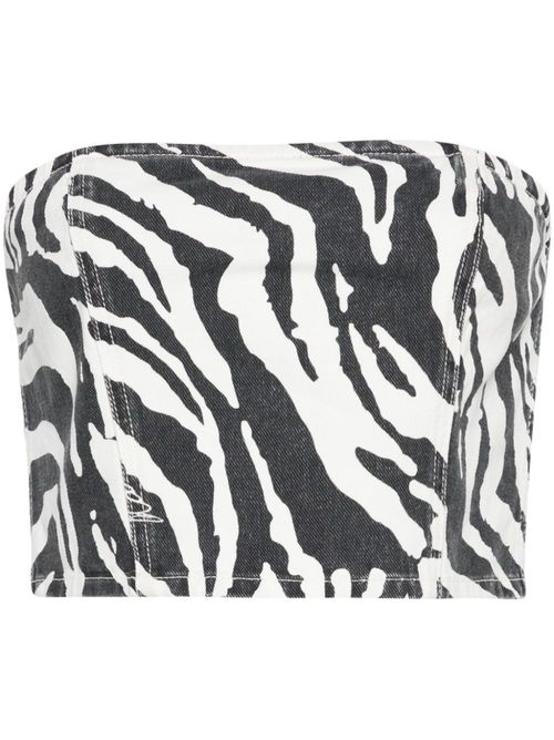Zebra-print denim cropped top - Black