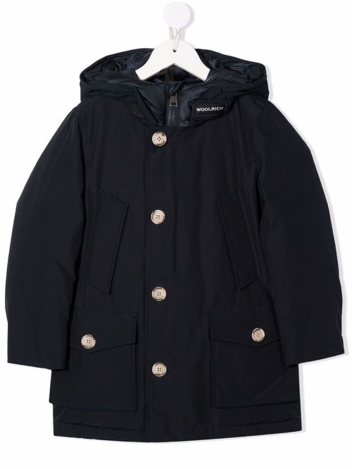 Collar-logo hooded padded coat - Blue
