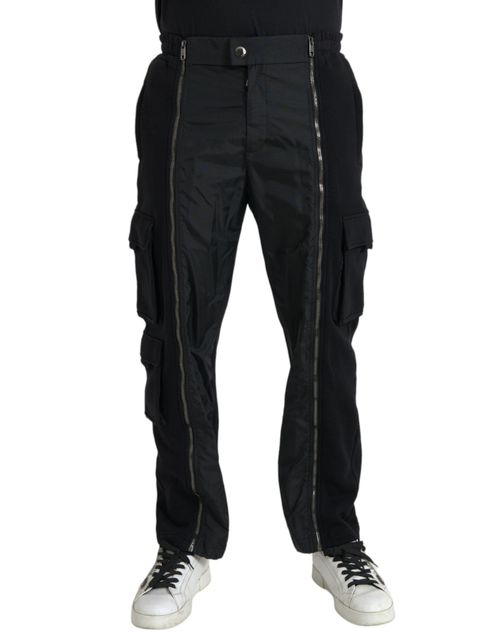 Zip-Detail Cotton Blend Cargo Pants — Black
