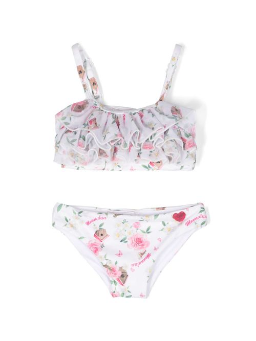 Floral-print ruffled bikini set - White