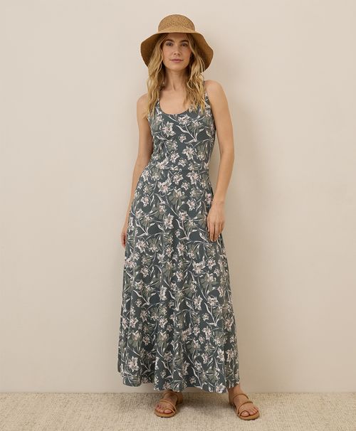 Women's Vineyard Floral Castor Grey Fit & Flare Open Back Maxi Dre