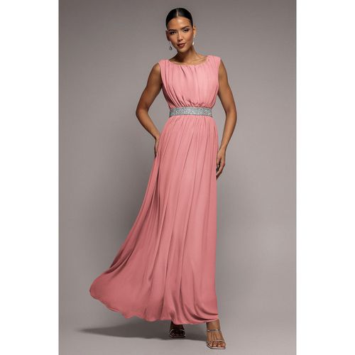 Goddiva Chiffon Maxi With Embellished Belt - Peach