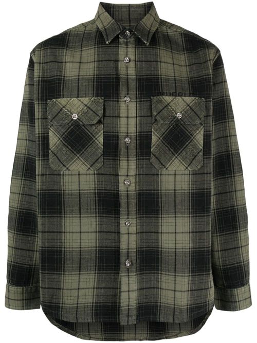 Logo-embossed checked shirt - Green