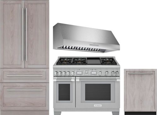 Thermador 4 Piece Kitchen Appliances Package with French Door Refrigerator, Gas Range and Dishwasher in Panel Ready THRERARHDW38