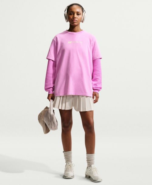 Women's Long-Sleeve Oversized Cotton T-Shirt - Lightt Magenta